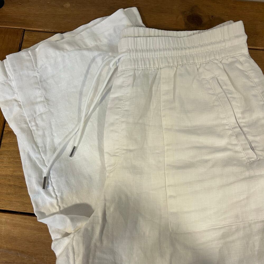 ATHLETA Sz 12 -2 PAIR!- Chambray & White High Rise Retreat Linen Capri Wide Leg - Picture 15 of 16